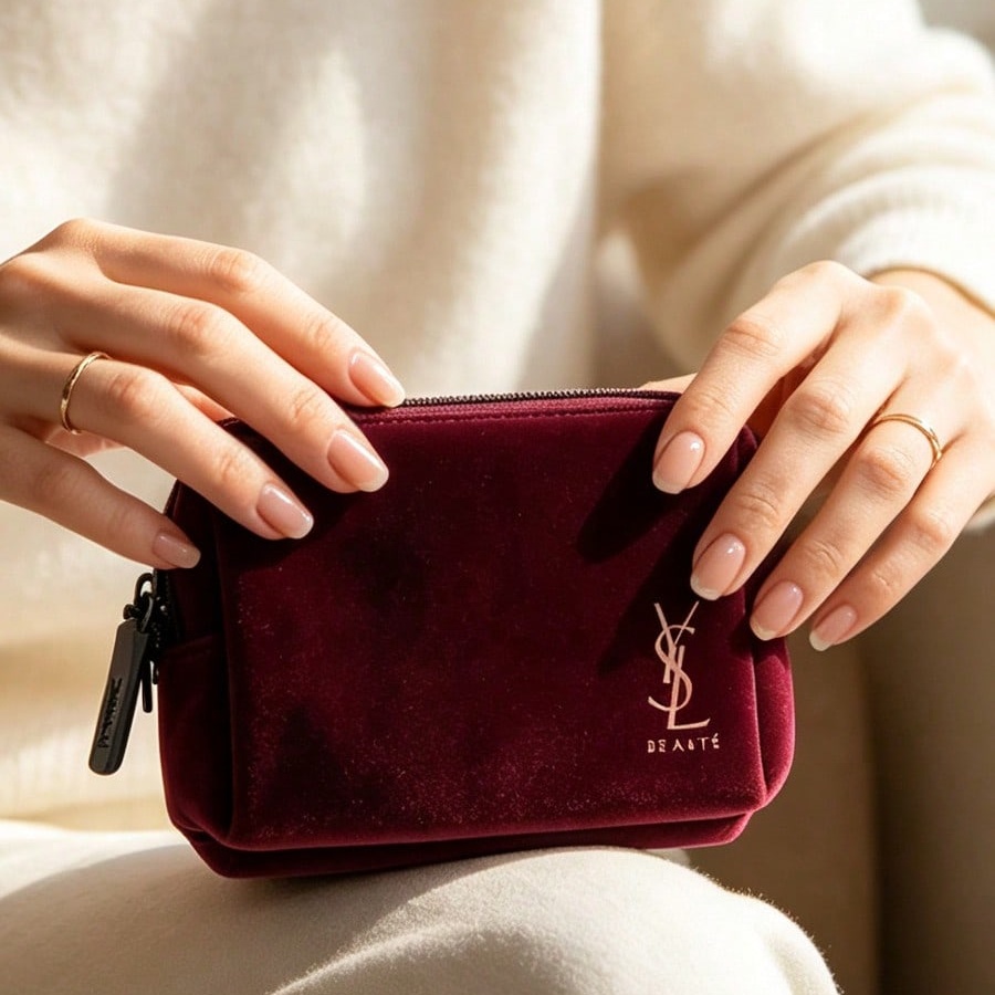 Ysl Beauty Makeup Bag - YSL Vintage Burgundy Velvet Makeup Bag