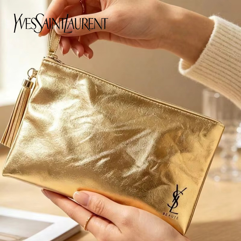 Ysl Beauty Makeup Bag - YSL Golden Cosmetic Bag, Portable Waterproof