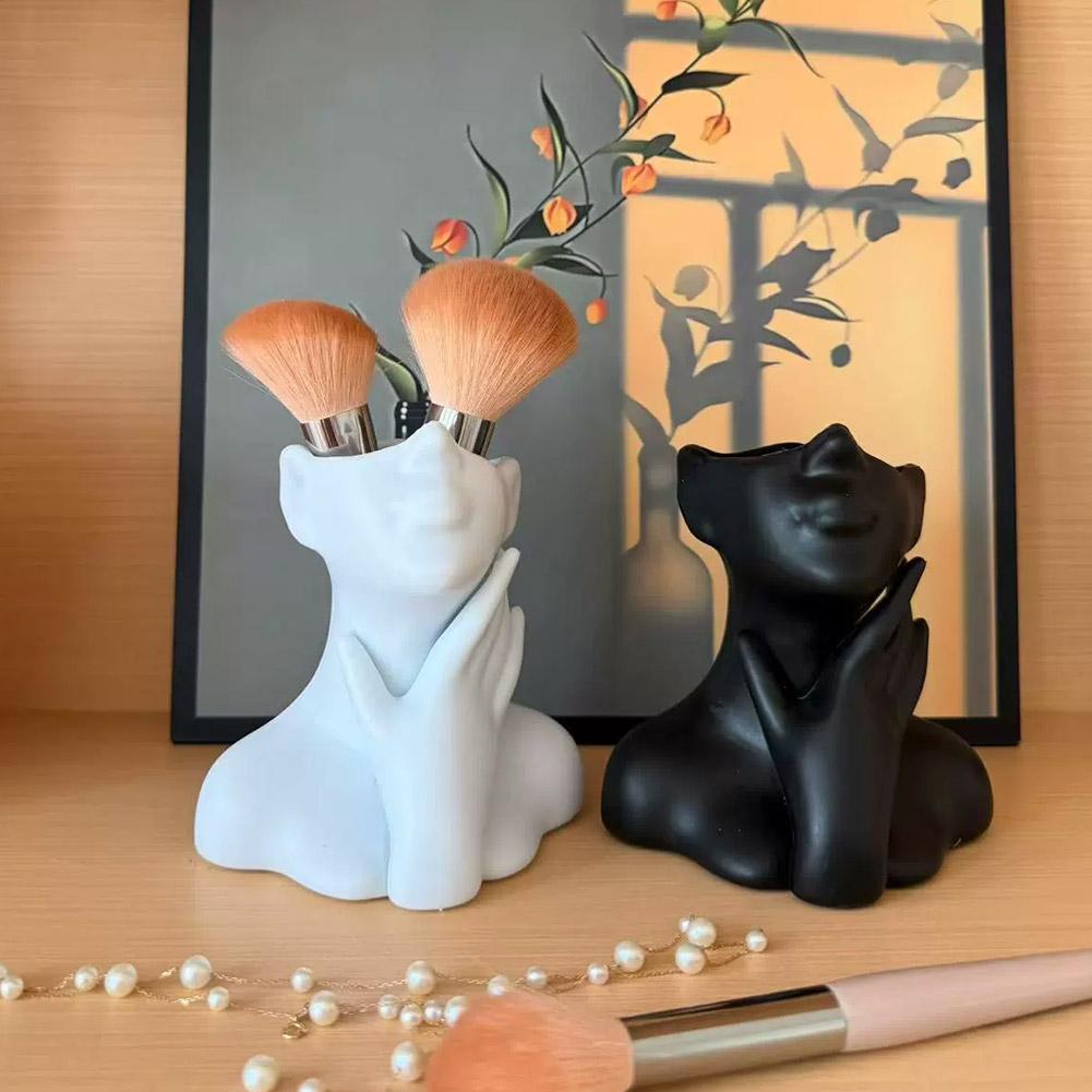 Woman Beauty Makeup - Female Bust Figurine Vase Makeup Brush