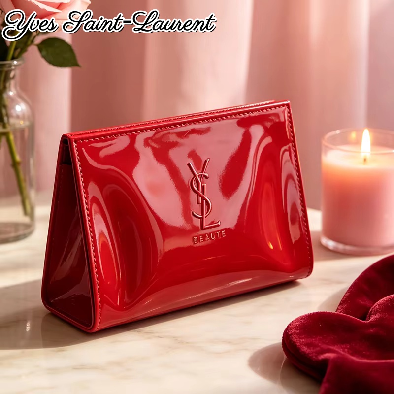 YSL Red Patent Leather Zipper  - đánh giá và giá Ysl Beauty Makeup Bag