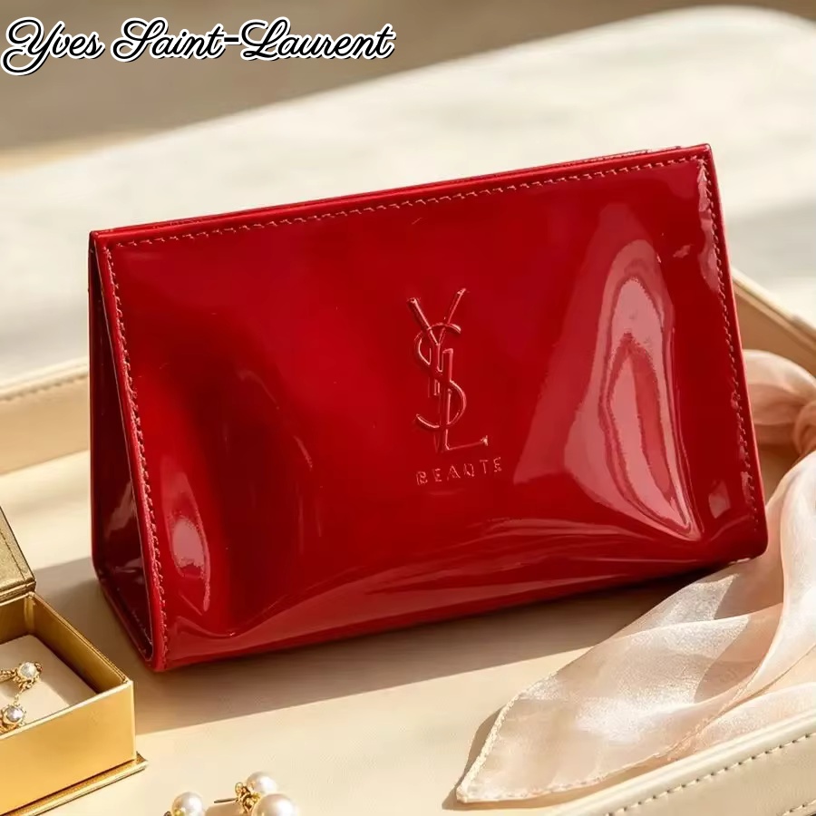 YSL Red Patent Leather Zipper  - đánh giá và giá Ysl Beauty Makeup Bag