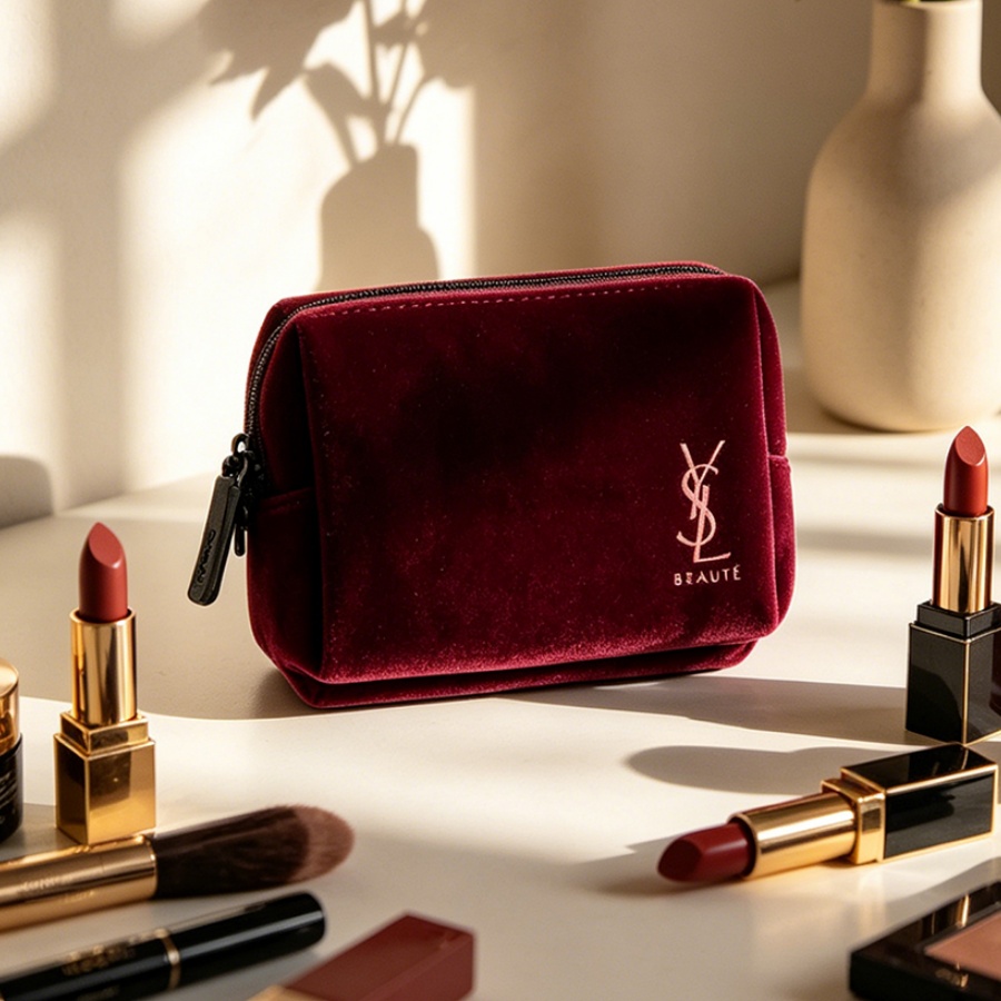 YSL’s Bag Wine Red Velvet Mini - đánh giá và giá Ysl Beauty Makeup Bag