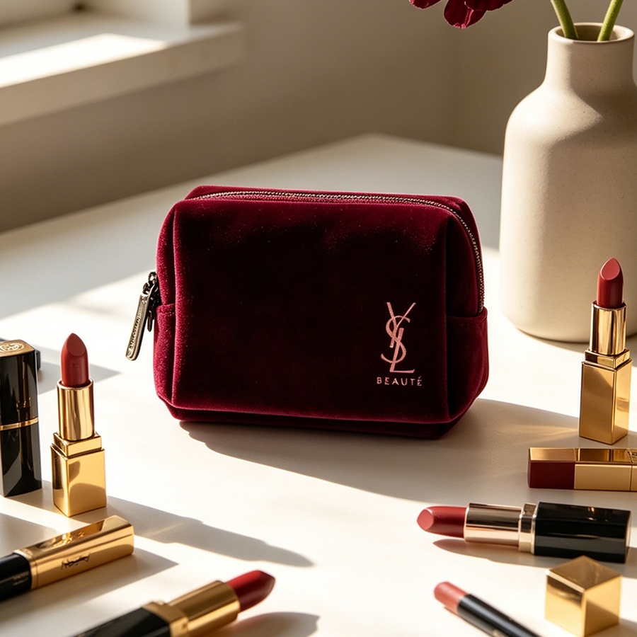 YSL’s Bag Wine Red Velvet Mini - đánh giá và giá Ysl Beauty Makeup Bag