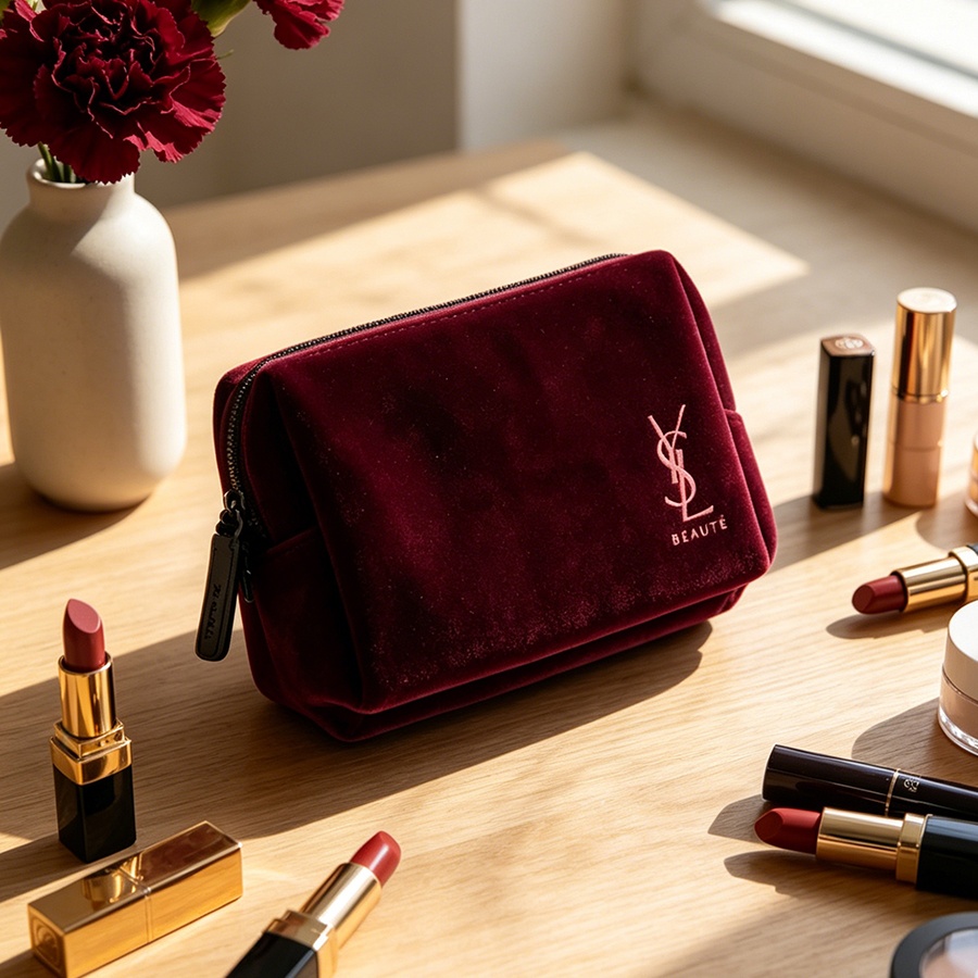 YSL’s Bag Wine Red Velvet Mini - đánh giá và giá Ysl Beauty Makeup Bag