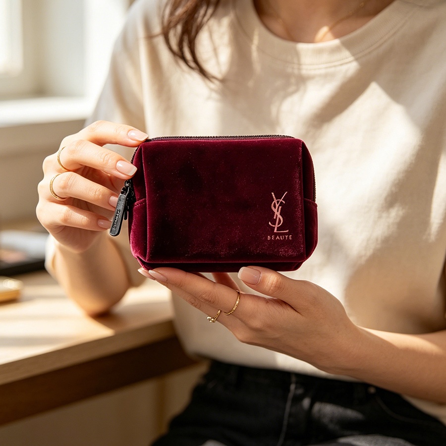 YSL’s Bag Wine Red Velvet Mini - đánh giá và giá Ysl Beauty Makeup Bag