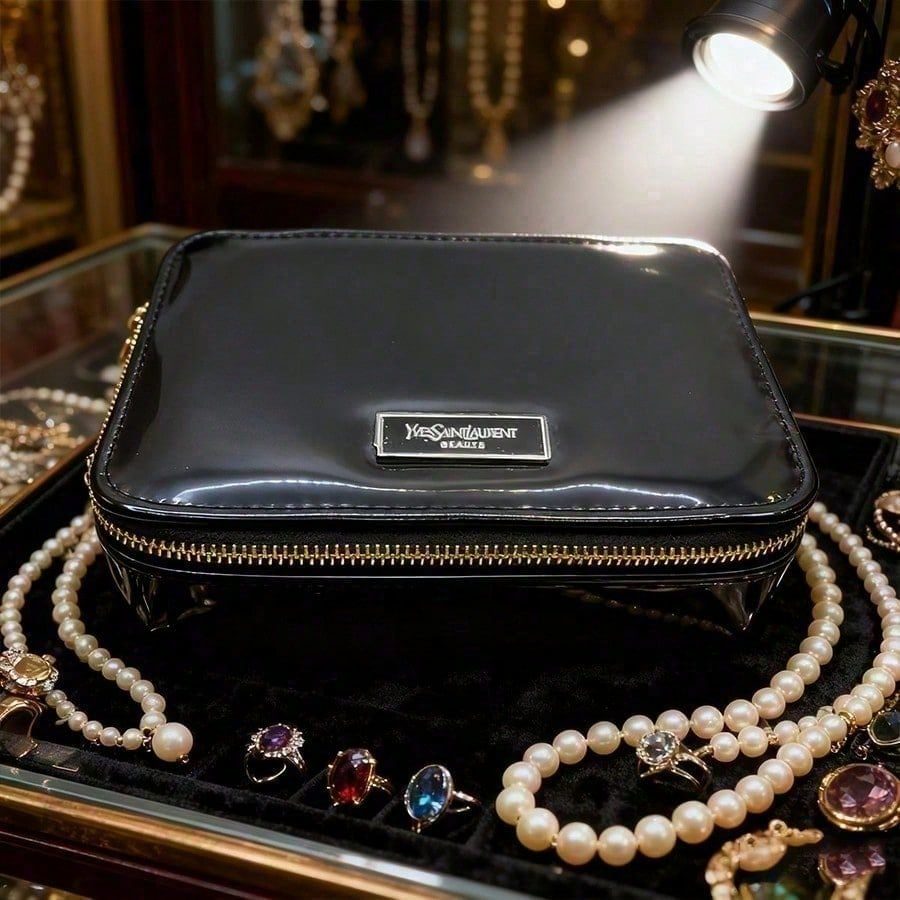 YSL Black Glossy Zipper Cosmet - đánh giá và giá Ysl Beauty Makeup Bag
