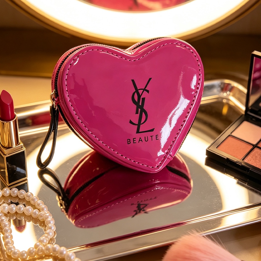 YSL Blush Pink Heart Makeup Ba - đánh giá và giá Ysl Beauty Makeup Bag