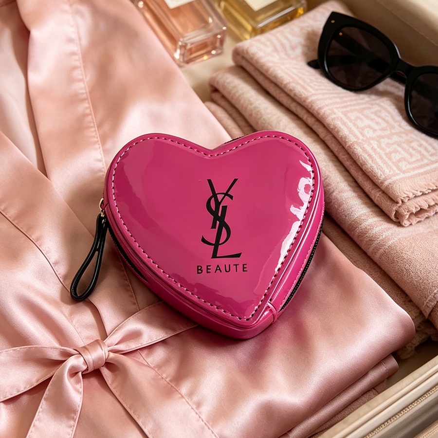 YSL Blush Pink Heart Makeup Ba - đánh giá và giá Ysl Beauty Makeup Bag