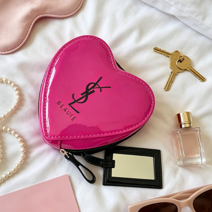 YSL Blush Pink Heart Makeup Ba - đánh giá và giá Ysl Beauty Makeup Bag